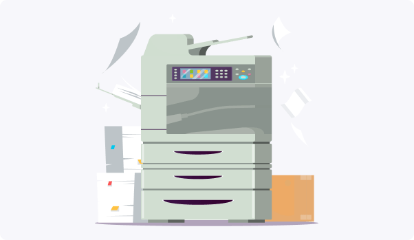 man in front of a print machine with a colorful large printer