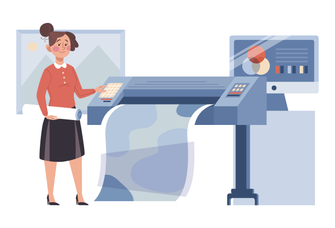 woman printing documents from a large printer