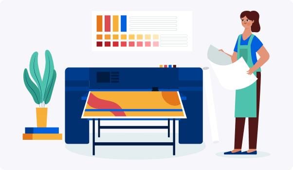 A woman is binding documents