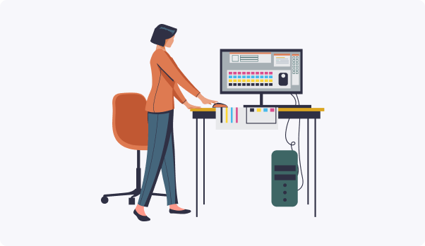 woman under printing machine with a colorful large printer woman under printing machine with a colorful large printer